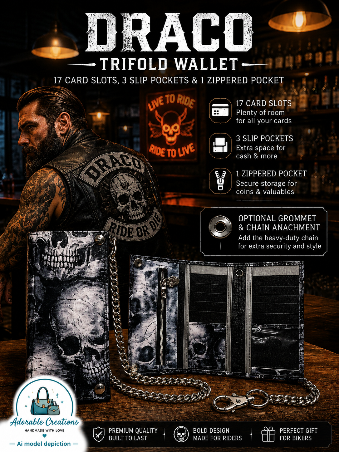 Draco trifold wallet pattern