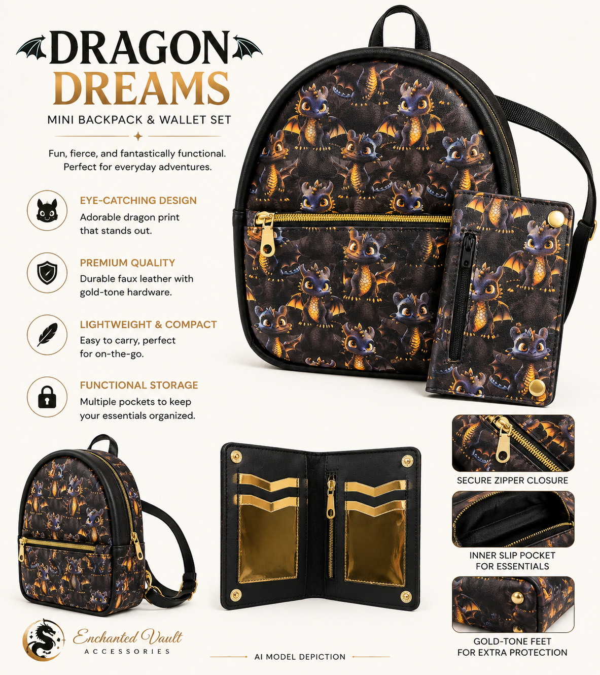 Dragon backpack and wallet combo