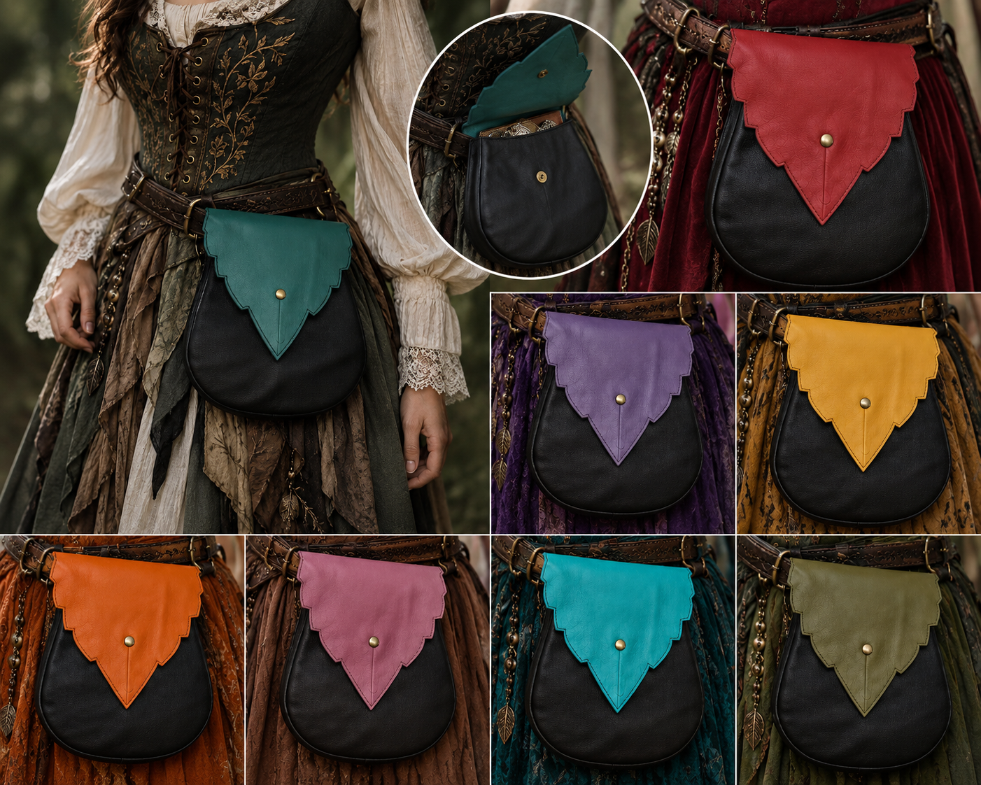 Hip bags, leaf and sporran.