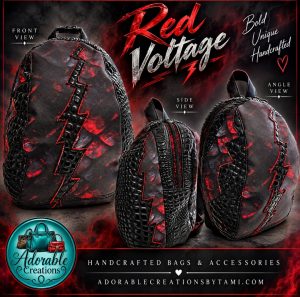 Handmade red and black Dragon Egg Backpack with cracked egg design