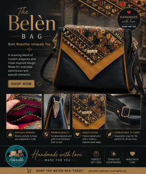Belén Bag – Handmade Black Geometric Shoulder Bag