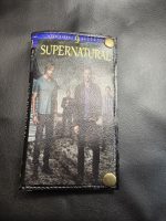 Handmade Mini Draco Supernatural Season 9 bifold wallet featuring DVD cover artwork with Sam and Dean Winchester and gold-tone snaps.