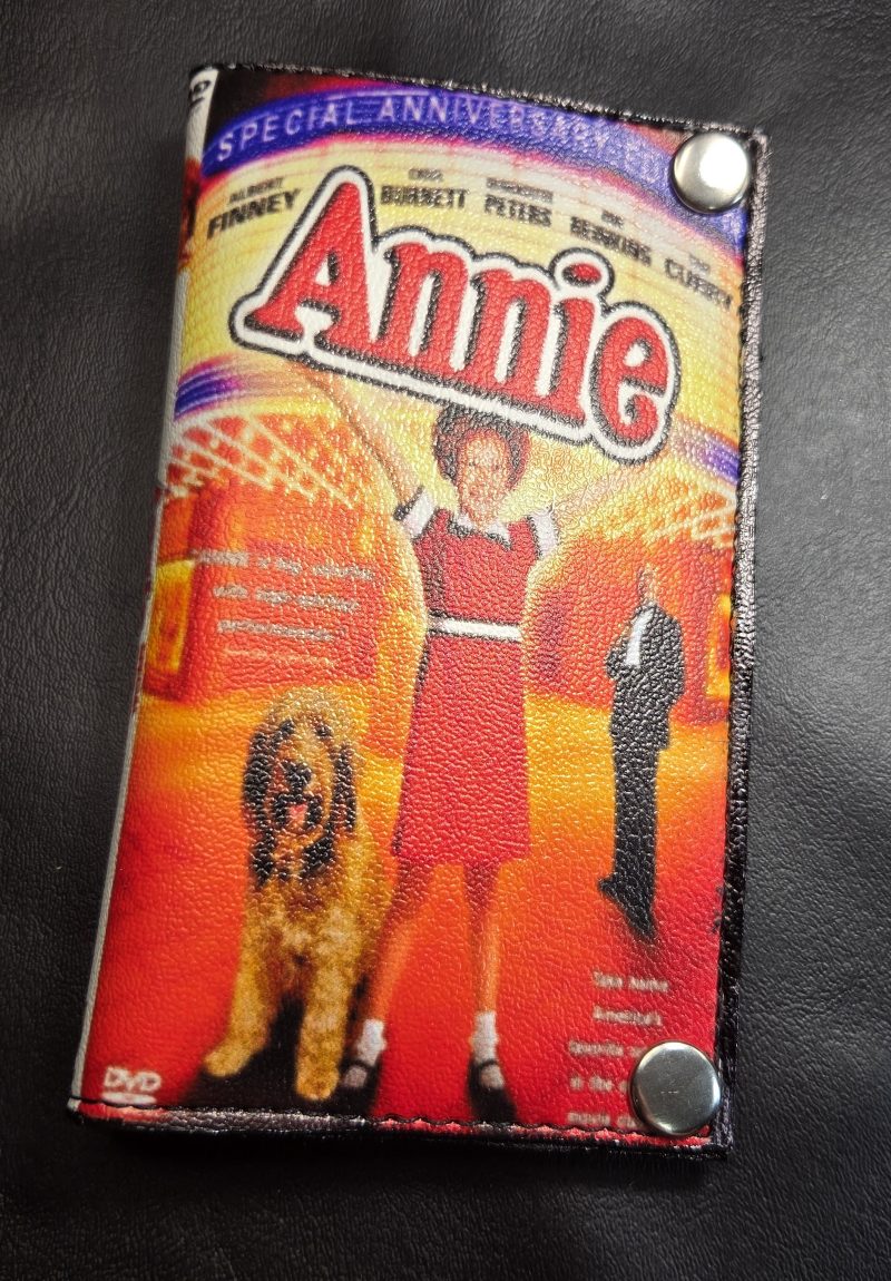 Handmade Mini Draco Annie DVD cover bifold wallet featuring colorful Special Anniversary Edition artwork and silver-tone snap closures.