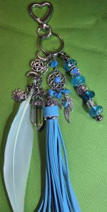 Turquoise Dreamcatcher Feather & Tassel Bag Charm – Handmade