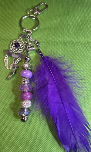 Purple Dreamcatcher Feather Bag Charm – Handmade
