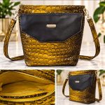 Handmade Gold Croc Burcham Crossbody Purse with crocodile-textured exterior