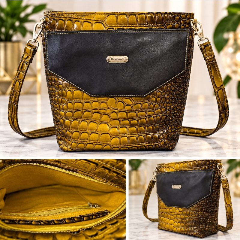 gold-croc-burcham-crossbody-front.jpg Handmade Gold Croc Burcham Crossbody Purse with crocodile-textured exterior